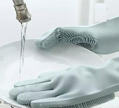 Material: Silicone Convenient & Durable Combined Design Of Sponge And Rubber Gloves.