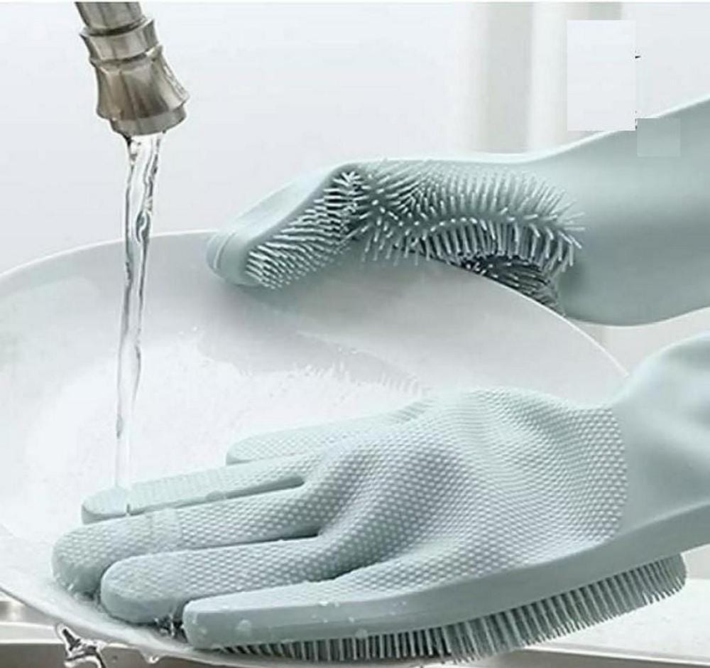 Material: Silicone Convenient & Durable Combined Design Of Sponge And Rubber Gloves.